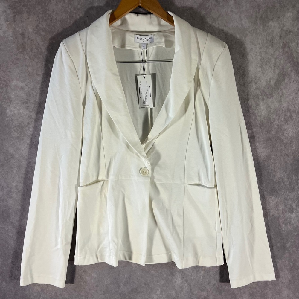Ripley Rader Fitted Ponte Blazer Womens 2 Off-White Single Button Minimalist NEW